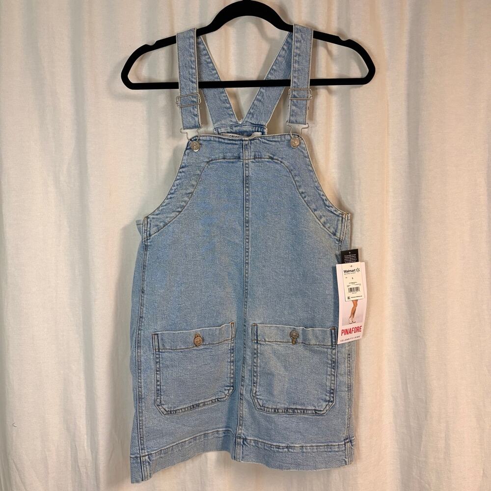 Celebrity Pink Denim Pinafore Overall Dress Light Wash Size Small NWT